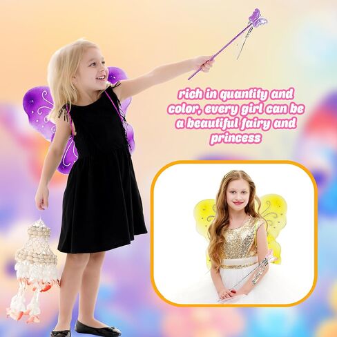 36 Pack Princess Wings Set Includes 18 Pack Girls Fairy Wings Bulk Butterfly Wings Butterfly Angel Costume Wing and 18 Pcs Fairy Wands for Kids Halloween Cosplay Party Dress up, Pink in Saudi Arabia
