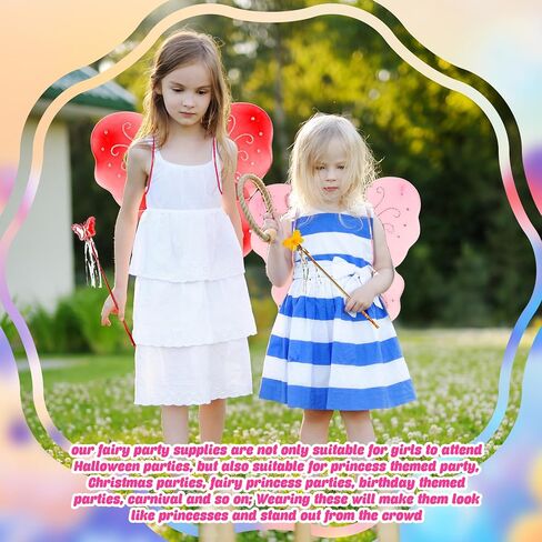 36 Pack Princess Wings Set Includes 18 Pack Girls Fairy Wings Bulk Butterfly Wings Butterfly Angel Costume Wing and 18 Pcs Fairy Wands for Kids Halloween Cosplay Party Dress up, Pink in Saudi Arabia