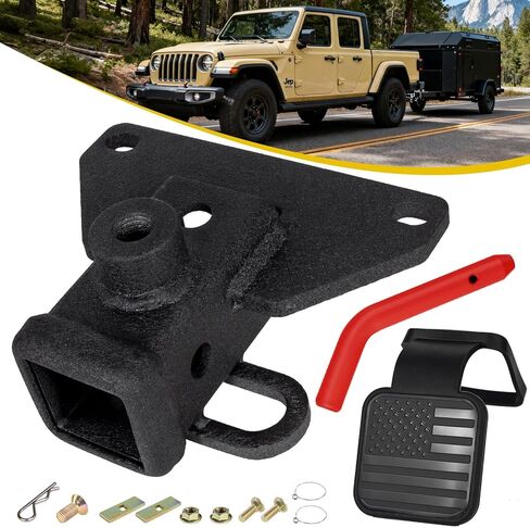 جهاز استقبال وصلة وصلة المقطورة مقاس 2 بوصة مناسب لسيارة Jeep Gladiator JT 2020-2025، طقم استقبال سحب شاحنة بيك اب JT شديدة التحمل مع غطاء وصلة وصلة مقطورة العلم الأمريكي. (دبوس وصلة ربط أحمر) in Kuwait