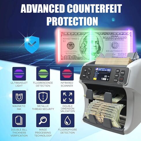 ماكينة عد النقود Dusk فئة مختلطة، ماكينة عداد الفواتير DT500 متعددة العملات من فئة الأعمال، كشف التزييف 1CIS/UV/MG، عداد العملات، عد القيمة والطباعة in Saudi Arabia