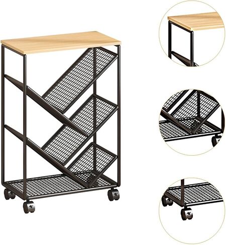 Generic Rolling Bookshelf, Multifunctional Storage Shelf, Mobile, Cart, Organizer for Classroom, Home, Bathroom for, Black in Saudi Arabia