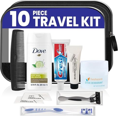 TrekTote 10-Piece Travel Toiletry Convenience Kit - Personal Care Travel Hygiene Essentials Bag with Unisex Toiletries. TSA-Approved Travel Size Kit for Men and Women with Essential Toiletries. in Saudi Arabia