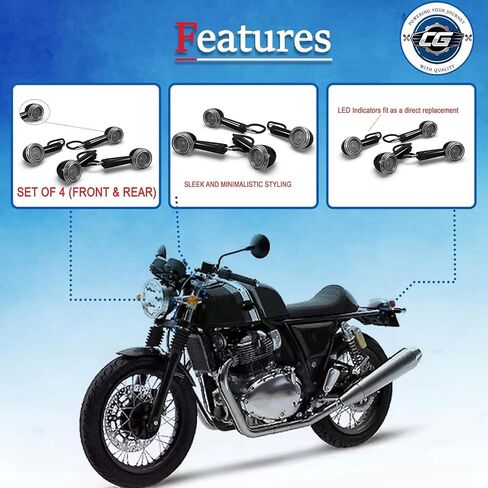 Fit for Royal Enfield LED Turn Signal Indicators – Black, Set of 4 pcs | Front & Rear Amber Replacement Lights with ABS Plastic & Plug-in Connector | Compatible with Interceptor 650 & Continental GT in Saudi Arabia