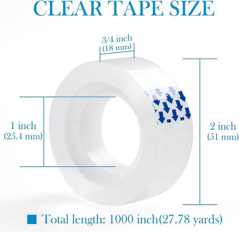 24 Rolls Clear Tape, Transparent Tape Refills for Dispenser, 1 Inch Core, 3/4 x 800 Inches, Strong Adhesive for Gift Wrapping, Office, School, Home, Desk Supplies & Crafts in Saudi Arabia