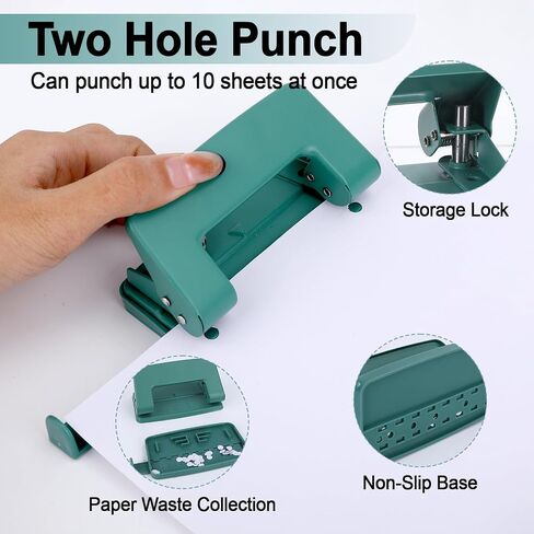 2 Hole Paper Punch,Metal Two Hole Punch，Adjustable 2 Hole Paper Puncher for A4/A5/B5 Looseleaf Book and Home Supplies（Green） in Saudi Arabia