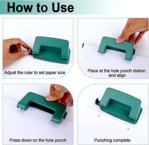 2 Hole Paper Punch,Metal Two Hole Punch，Adjustable 2 Hole Paper Puncher for A4/A5/B5 Looseleaf Book and Home Supplies（Green） in Saudi Arabia