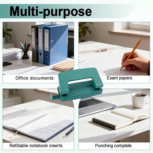 2 Hole Paper Punch,Metal Two Hole Punch，Adjustable 2 Hole Paper Puncher for A4/A5/B5 Looseleaf Book and Home Supplies（Green） in Saudi Arabia