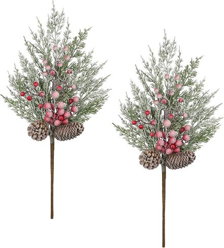 Oairse 2 Pcs Christmas Artificial Pine Branches 21.2 inch Cedar Pine Stems Christmas Greenery Picks with Red Berries Pinecones Picks Spray Xmas Tree Branches for Xmas Vase DIY Craft Holiday Decor in Saudi Arabia