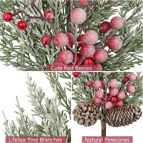 Oairse 2 Pcs Christmas Artificial Pine Branches 21.2 inch Cedar Pine Stems Christmas Greenery Picks with Red Berries Pinecones Picks Spray Xmas Tree Branches for Xmas Vase DIY Craft Holiday Decor in Saudi Arabia