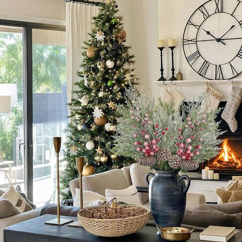 Oairse 2 Pcs Christmas Artificial Pine Branches 21.2 inch Cedar Pine Stems Christmas Greenery Picks with Red Berries Pinecones Picks Spray Xmas Tree Branches for Xmas Vase DIY Craft Holiday Decor in Saudi Arabia