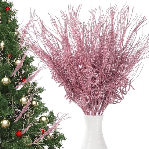 Suncalla 24 Pcs 16.5 Inch Christmas Tree Picks Glitter Artificial Curly Sprays Christmas Floral Stems Branches for Xmas Tree Sticks Garland Ornaments Vase Filler Decorations (Gold) in Kuwait
