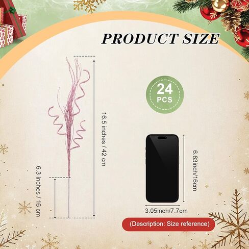 Suncalla 24 Pcs 16.5 Inch Christmas Tree Picks Glitter Artificial Curly Sprays Christmas Floral Stems Branches for Xmas Tree Sticks Garland Ornaments Vase Filler Decorations (Gold) in Kuwait