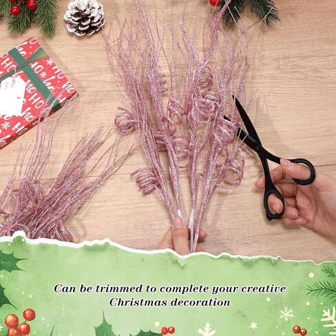 Suncalla 24 Pcs 16.5 Inch Christmas Tree Picks Glitter Artificial Curly Sprays Christmas Floral Stems Branches for Xmas Tree Sticks Garland Ornaments Vase Filler Decorations (Gold) in Kuwait