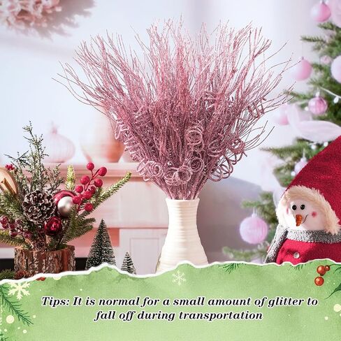 Suncalla 24 Pcs 16.5 Inch Christmas Tree Picks Glitter Artificial Curly Sprays Christmas Floral Stems Branches for Xmas Tree Sticks Garland Ornaments Vase Filler Decorations (Gold) in Kuwait