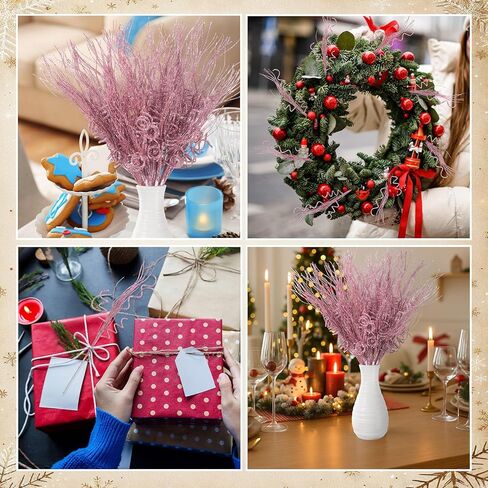 Suncalla 24 Pcs 16.5 Inch Christmas Tree Picks Glitter Artificial Curly Sprays Christmas Floral Stems Branches for Xmas Tree Sticks Garland Ornaments Vase Filler Decorations (Gold) in Kuwait