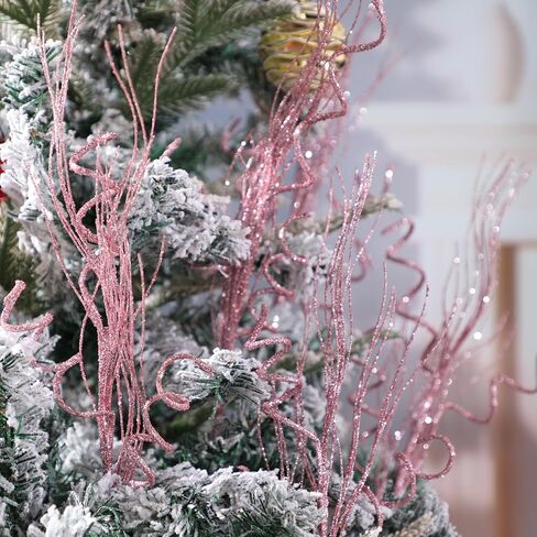 Suncalla 24 Pcs 16.5 Inch Christmas Tree Picks Glitter Artificial Curly Sprays Christmas Floral Stems Branches for Xmas Tree Sticks Garland Ornaments Vase Filler Decorations (Gold) in Kuwait