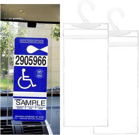 Handicap Placard Holder, 11.6"×5" Transparent Disabled Parking Permit Protective Holder Sleeve, Automotive Disabled Placard Cover with Large Hanger, Car Accessories (1 PCS) in Saudi Arabia