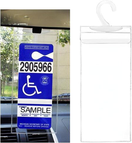 Handicap Placard Holder, 11.6"×5" Transparent Disabled Parking Permit Protective Holder Sleeve, Automotive Disabled Placard Cover with Large Hanger, Car Accessories (1 PCS) in Saudi Arabia