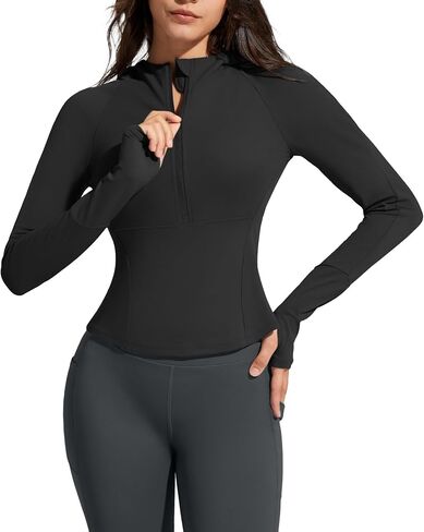 G4Free BareFeel Women's Half Zip Pullover Hoodies Slim Fit Yoga Running Long Sleeve Tops with Thumbholes in Saudi Arabia