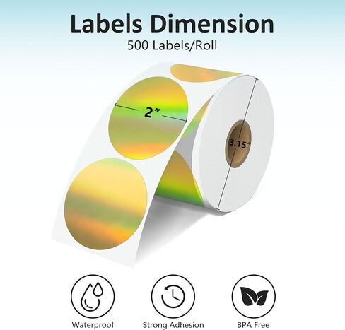 JOYIT 2'' Holographic Thermal Labels - 400pcs Round Thermal Printer Labels, Waterproof Thermal Printer Stickers for Logo Design, Name/Price Tag, Thanks Card, Address, QR Code, 400 Labels/Roll in Saudi Arabia