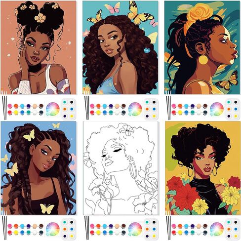 Ctosree 6 Pack Pre Drawn Canvas for Painting Pre Printed Canvas Kit 8 x 10 Inch Stretched Cotton Paint and Sip Set for Adults Couple Party Date Night (Gorgeous Lady) in Saudi Arabia
