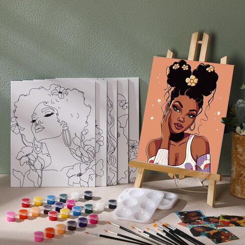 Ctosree 6 Pack Pre Drawn Canvas for Painting Pre Printed Canvas Kit 8 x 10 Inch Stretched Cotton Paint and Sip Set for Adults Couple Party Date Night (Gorgeous Lady) in Saudi Arabia