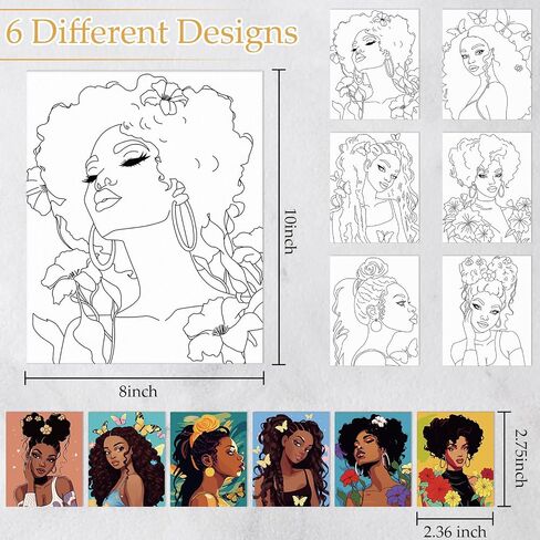 Ctosree 6 Pack Pre Drawn Canvas for Painting Pre Printed Canvas Kit 8 x 10 Inch Stretched Cotton Paint and Sip Set for Adults Couple Party Date Night (Gorgeous Lady) in Saudi Arabia