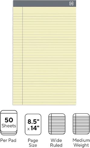 TRU RED Staples Notepads, 8.5 x 14-Inch, Wide Ruled, Canary, 50 Sheets/Pad, 12 Pads/Pack (TR57371) in Kuwait