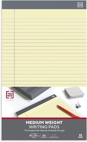 TRU RED Staples Notepads, 8.5 x 14-Inch, Wide Ruled, Canary, 50 Sheets/Pad, 12 Pads/Pack (TR57371) in Kuwait