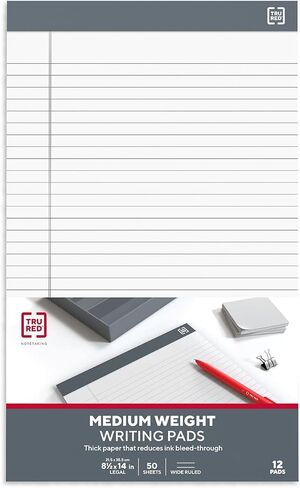 دفاتر ملاحظات TRU RED Staples، مقاس 8.5 × 14 بوصة، مسطرة عريضة، كناري، 50 ورقة/وسادة، 12 وسادة/عبوة (TR57371) in Kuwait