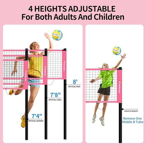 Portable Professional Volleyball Net with Iron Adjustable Height Poles, Durable Heavy Duty Volleyball Net Sets System with Easy-Tight Tensioner, Scoring Clamps for Park, Beach, Lawn in Kuwait