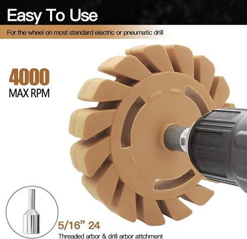 Rubber Eraser Wheel, Professional Decal Eraser Wheel for Car, RVs, Boat and Trucks, Efficiently Removes Adhesive Residue and Stickers 4-inches Diameter with Drill Adapter (Molde A) in Saudi Arabia