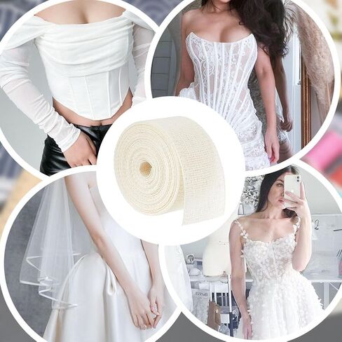 BENECREAT 5.5Yards Horsehair Braid Trim, 1.4Inch Hem Sawing Fabric, Polyester Boning, Tearable Hemming Fabric for Suits, Trousers, Jeans, Garments, Chiffon and Silk Fabrics in Saudi Arabia