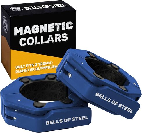 Magnetic Barbell Collars [Bells of Steel] Premium Weight Bar Clamps | Quick Release Barbell Clips, Olympic Barbell Clamps | Rubberized Gym Clips for Weightlifting Bar, Pair, Black in Kuwait