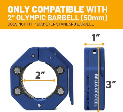 Magnetic Barbell Collars [Bells of Steel] Premium Weight Bar Clamps | Quick Release Barbell Clips, Olympic Barbell Clamps | Rubberized Gym Clips for Weightlifting Bar, Pair, Black in Kuwait