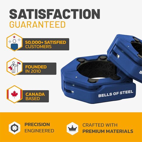 Magnetic Barbell Collars [Bells of Steel] Premium Weight Bar Clamps | Quick Release Barbell Clips, Olympic Barbell Clamps | Rubberized Gym Clips for Weightlifting Bar, Pair, Black in Kuwait