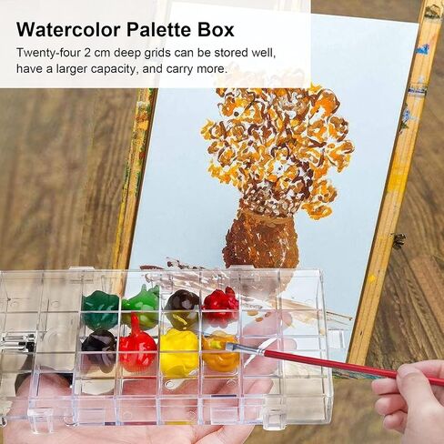 Watercolor Palette Box Moisturizing Anti Leakage Sealed Sketch Paint Box with 24 Compartments for Artists Students Professionals Plastic Material 16.7 x 8.8 x 2.5cm in Saudi Arabia