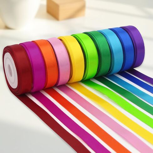 10 Rolls 10-Color Satin Ribbon Set - 3/8" x25 Yds Double-Sided, Rainbow Assortment for Crafts, Bouquets, Party Decorations in Saudi Arabia