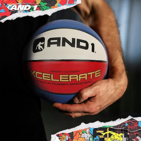 AND1 Xcelerate Rubber Basketball: Official Regulation Size 7 (29.5") Streetball, Made for Indoor/Outdoor Games in Saudi Arabia