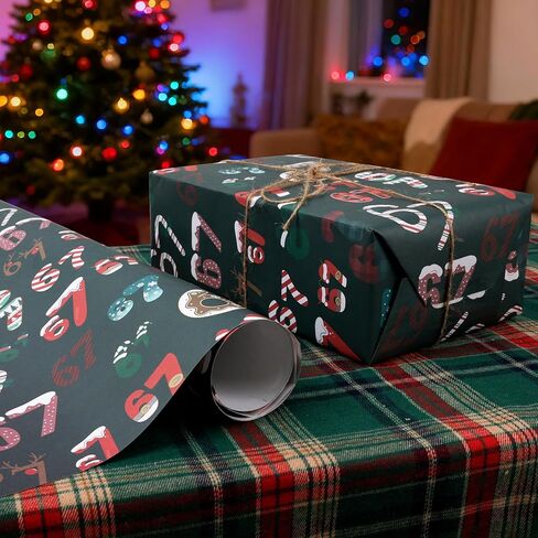 67 ورق تغليف، 67 ميمي غلاف هدايا عيد الميلاد، 6 7 ورق تغليف، لفة ورق تغليف ميمي عيد الميلاد، فريدة من نوعها 6 7 أوراق تغليف احتفالية لعيد الميلاد 6 7 لفات ورق تغليف هدايا عيد الميلاد (أخضر 19 * 36 بوصة + 2 حبال قنب) in Kuwait