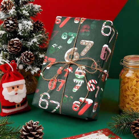 67 ورق تغليف، 67 ميمي غلاف هدايا عيد الميلاد، 6 7 ورق تغليف، لفة ورق تغليف ميمي عيد الميلاد، فريدة من نوعها 6 7 أوراق تغليف احتفالية لعيد الميلاد 6 7 لفات ورق تغليف هدايا عيد الميلاد (أخضر 19 * 36 بوصة + 2 حبال قنب) in Kuwait