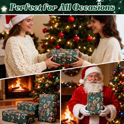 67 ورق تغليف، 67 ميمي غلاف هدايا عيد الميلاد، 6 7 ورق تغليف، لفة ورق تغليف ميمي عيد الميلاد، فريدة من نوعها 6 7 أوراق تغليف احتفالية لعيد الميلاد 6 7 لفات ورق تغليف هدايا عيد الميلاد (أخضر 19 * 36 بوصة + 2 حبال قنب) in Kuwait