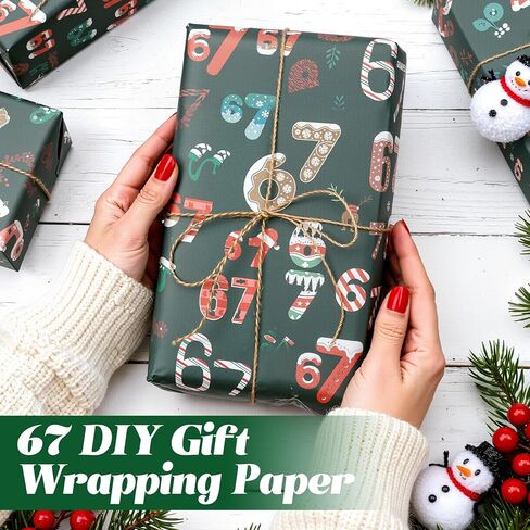67 ورق تغليف، 67 ميمي غلاف هدايا عيد الميلاد، 6 7 ورق تغليف، لفة ورق تغليف ميمي عيد الميلاد، فريدة من نوعها 6 7 أوراق تغليف احتفالية لعيد الميلاد 6 7 لفات ورق تغليف هدايا عيد الميلاد (أخضر 19 * 36 بوصة + 2 حبال قنب) in Kuwait
