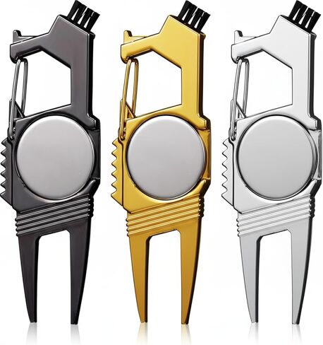 Poen 3 Pcs 7 in 1 Multipurpose Golf Divot Tool Golf Divot Repair Tool Lightweight Compact Golf Tool with Magnetic Golf Ball Marker, Bottle Opener, Club Brush, Groove Cleaner for Golf Lovers (Black) in Saudi Arabia