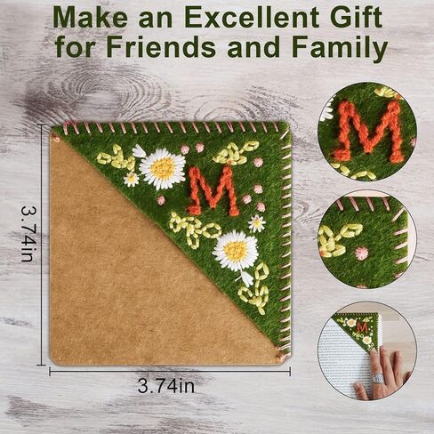 Personalized Hand Embroidered Corner Bookmark,Felt Triangle Page Stitched Handmade Bookmark,Unique Cute Flower Letter Embroidery Bookmarks Accessories for Book Lovers in Saudi Arabia