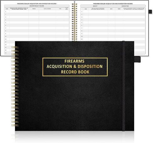 كتاب سجل الاستحواذ والتصرف A&D Gun Log Book 11 بوصة × 8.5 بوصة غطاء جلدي من البولي يوريثان ATF Gun Log Book سجل الأسلحة النارية 120 صفحة سلك O حلزوني أسود in Kuwait