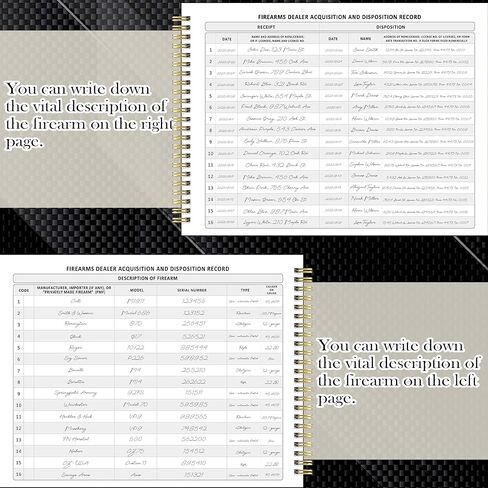كتاب سجل الاستحواذ والتصرف A&D Gun Log Book 11 بوصة × 8.5 بوصة غطاء جلدي من البولي يوريثان ATF Gun Log Book سجل الأسلحة النارية 120 صفحة سلك O حلزوني أسود in Kuwait