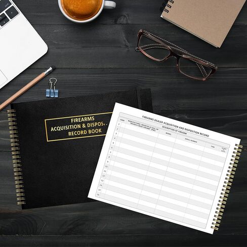 كتاب سجل الاستحواذ والتصرف A&D Gun Log Book 11 بوصة × 8.5 بوصة غطاء جلدي من البولي يوريثان ATF Gun Log Book سجل الأسلحة النارية 120 صفحة سلك O حلزوني أسود in Kuwait
