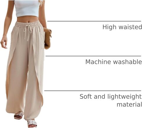 BMJL سراويل نسائية واسعة الساق بفتحة جانبية عالية الخصر بالازو للشاطئ سراويل صيفية بوهو فلوي in Kuwait