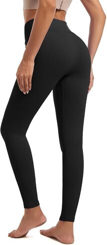Women High Waist Crossover Leggings Ribbed Tummy Control Workout Yoga Pants Butt Lifting Compression Athletic Pants in Saudi Arabia
